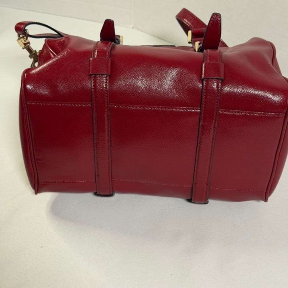 Tory Burch Satchel Medium Red Patent Leather Buckle Handbag Designer Luxury Bag - Picture 11 of 15